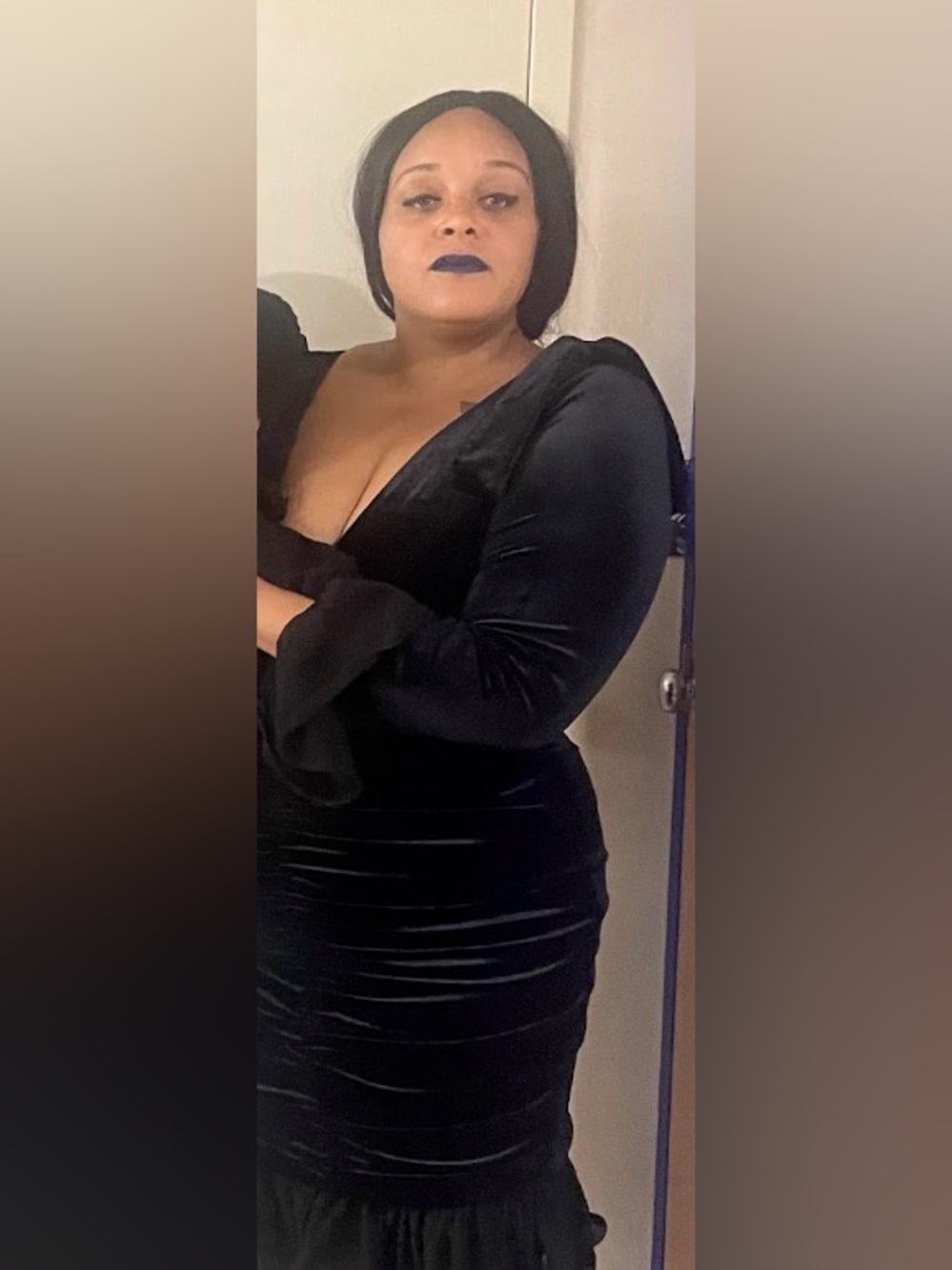Halloween Witch Dress or Morticia Dress - ASOS Curve Black Velvet Ruched